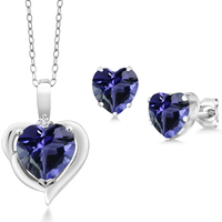Juego de Joyería de Plata de Ley 925 al por Mayor con Circonita Cúbica AAA Simple, Corte Corazón, Tanzanita, Solitario, Pendientes, Colgante y Collar