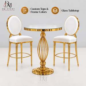Round Cocktail <b>Table</b> for Hospitality Projects with <b>Gold</b> Stainless Steel Spindle Pedestal Base and Mirrored Tempered Glass Top - Product Image 1