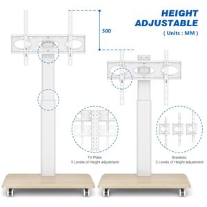 Support de télévision universel pour téléviseurs de 26 à <span class=keywords><strong>65</strong></span> <span class=keywords><strong>pouces</strong></span>, avec support réglable en hauteur, pivotant, avec étagères de rangement pour téléviseurs LCD, LED, <span class=keywords><strong>OLED</strong></span> et Smart TV - Product Image 5