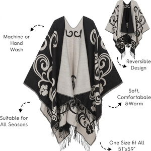 Flowing Striped <b>Poncho</b> Shawl for Women Open Front Cape with Fringe Tassels Fashion Layering Wear - Product Image 5