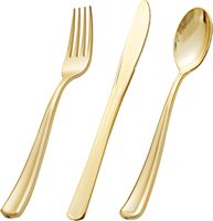 Couverts jetables en plastique doré, ustensiles en plastique doré résistants, ensemble de couverts en plastique, fourchettes, cuillères, couteaux pour fêtes et mariages