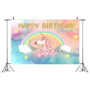 2020 nuevos productos llegadas unicornio flor vinilo fiesta fotografía telón de fondo para la fiesta de cumpleaños de unicornio favores