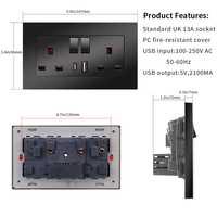Prise murale double UK Bingoelec 13A avec interrupteurs et port USB Type C, norme britannique