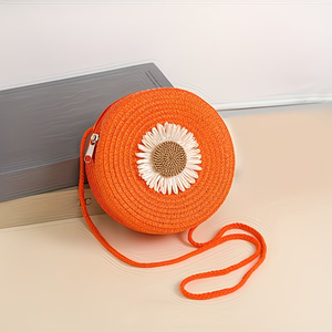 Bolsa Transversal de Palha Redonda Estilo Boêmio para Meninas, com Design Geométrico Aberto, Ideal para Férias na Praia – Atacado - Product Image 6