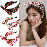 Serre-tête large à nœud imprimé cerises mignonnes, avec oreilles de lapin, accessoires de mode pour cheveux pour femmes et filles