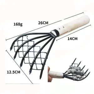 5T carbon steel with mesh net rake for clam wooden handle beach tools rake