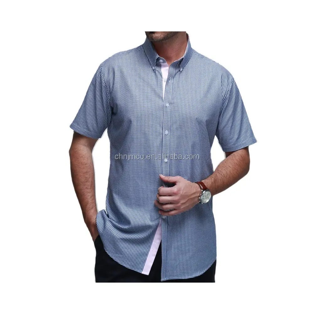 classic denim casual dress oxford cotton button down collar short sleeve men's shirt