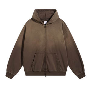 Haute qualité usine goutte épaule logo personnalisé plaine sweats à capuche lourds français éponge gris surdimensionné 450gsm fermeture éclair hommes boîte à capuche - Product Image 4