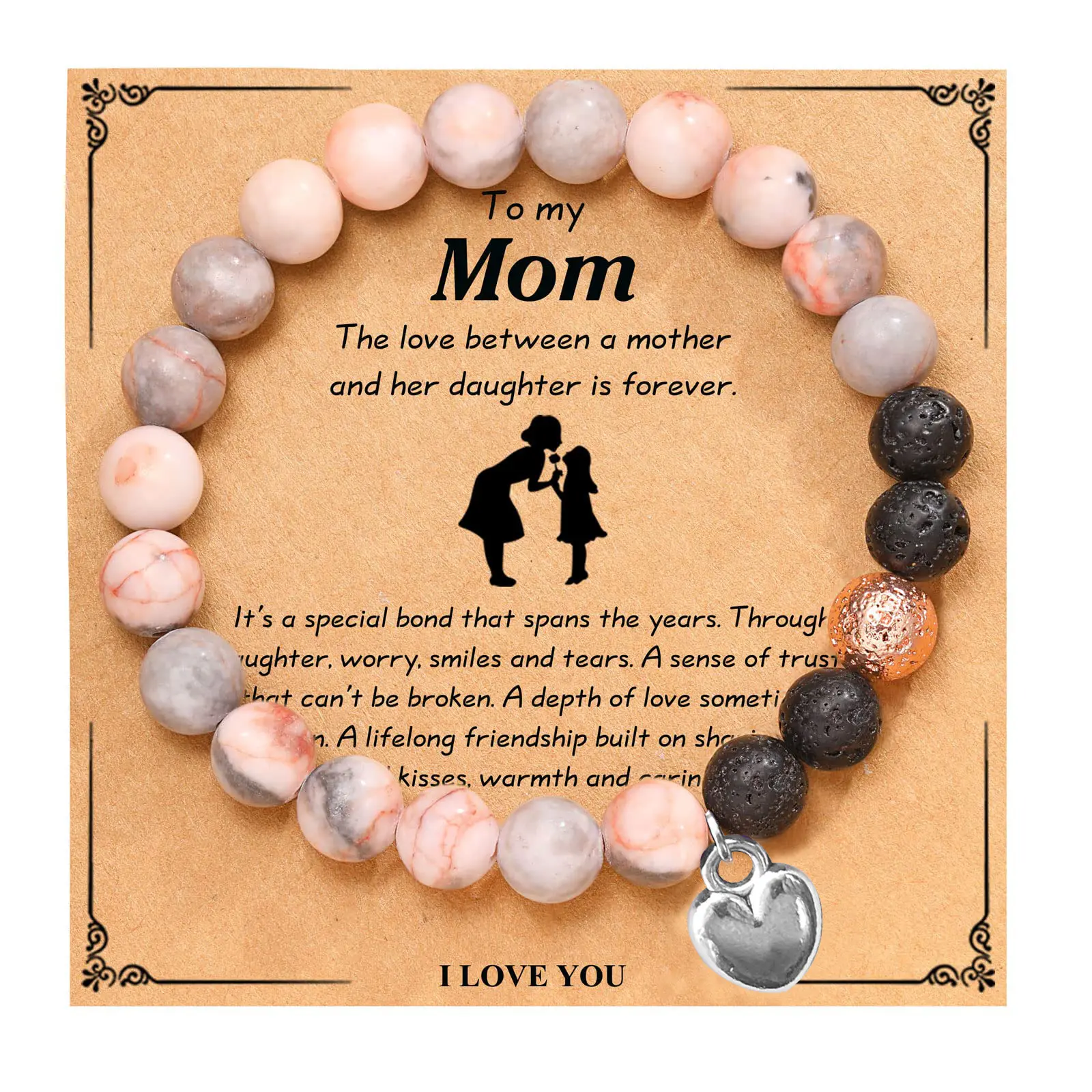 2023 New Design Natural Stone Mothers Day Gift For Mom Sister Friend Grandma Agate Heart Pendant Bead Bracelet