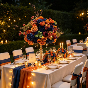 Boule de fleurs artificielles en rose <span class=keywords><strong>orange</strong></span> brûlé et bleu roi, 50 cm, centre de table pour décoration florale de mariage, vente en gros du fabricant - Product Image 1