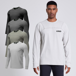 Magliette da Uomo Traspiranti Casual a Maniche Lunghe con Collo Tondo per Fitness e Palestra, Asciugatura Rapida, Anti-UV, Tinta Unita per Corsa - Product Image 1