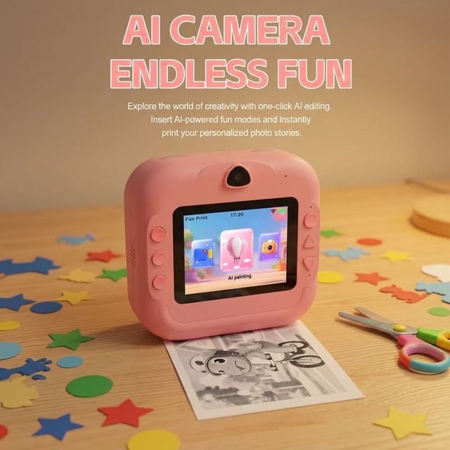 Manufacture Voice-Controlled Instant Camera for Kids 2.4-inch Screen Mini Thermal AI Print Camera Photo Video Recording KidsGift