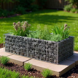 Jardinière en gabion en acier galvanisé 70,9x35,4x19,7 cm, pot de fleurs de jardin extérieur, design rustique - Product Image 2