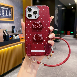 Cartoon Polka Dot cho iPhone 16 trường hợp điện thoại với Dễ Thương Vải Thiều mô hình chống thả bảo vệ dây đeo cổ tay bìa - Product Image 6