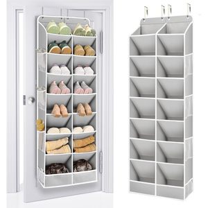 Organisateur de chaussures à suspendre sur la porte, 16 poches, gris, rangement gain de place pour bottes et chaussures, utilisation sur la porte du placard - Product Image 1