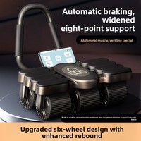 Roue abdominale portable en ABS à six roues avec support pour les coudes et rebond automatique, noir + bleu, unisexe, pour l'entraînement musculaire