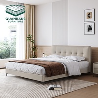 Meubles de chambre à coucher modernes en bois massif de haute qualité, lit double king size ou queen size, base de lit personnalisée avec tête de lit en cuir