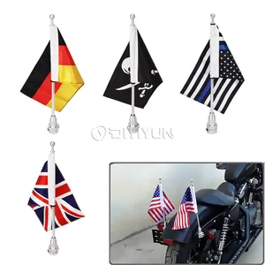 Universele Groothandel Motorfiets Retro Zilver Uk Engeland Amerikaanse Usa Land Vlaggen Pole Houder Carrier Mount Voor Harley