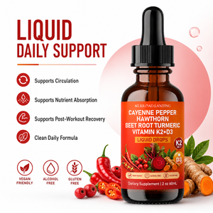 Suplemento Herbal de Etiqueta Privada OEM/ODM Personalizado con Pimienta Cayena, Espino Blanco, Raíz de Remolacha y Cúrcuma en Gotas Líquidas de 60 ml con Vitamina K2 y D3 - Product Image 3