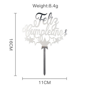 ท็อปเปอร์เค้กอะคริลิค รูปน้ำผึ้งและน้ำตาล ขนาด 16 ซม. สีทอง ตกแต่งงานวันเกิด Feliz Cumpleanos - Product Image 3