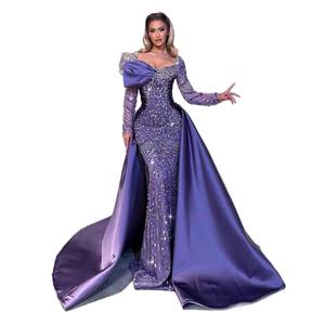 2-in-1 Satin Meerjungfrau-Abendkleid mit schwerer Spitze und Digitaldruck, Schmale Passform, Bodenlang, Natürliche Taille für Sommerpartys - Product Image 4