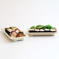 Assiette à sushi en bagasse de canne à sucre de qualité supérieure, logo personnalisé, plateau de service biodégradable de qualité alimentaire pour la restauration japonaise et la promotion de marque