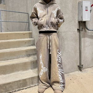 定制太阳褪色重量级宽松合身法国毛圈450 Gsm运动服复古拉链男士超大运动裤和连帽衫套装 - Product Image 3