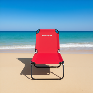 Chaise longue pliante rouge avec structure métallique, chaise de plage d'extérieur, siège inclinable portable, design moderne - Product Image 2
