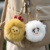 Porte-clés en peluche mignon et moelleux, animal du zodiaque, pendentif rond doux pour sac, breloque pour sac à dos ou voiture, mini cadeau d'anniversaire ou de festival