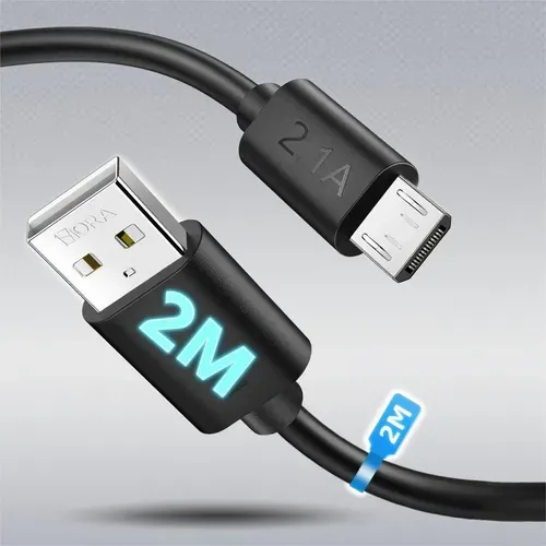 1 Hour Brand 2 Meter Pure Copper Non-Shielded Micro-USB Cable with PVC Jacket Model CAB178 3A Fast Charging & Data Transfer