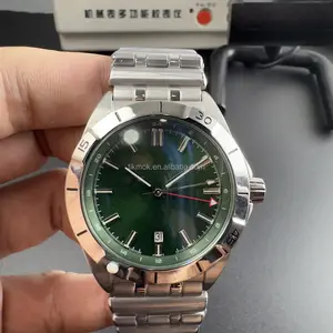 Relógio com movimento super GMT, caixa de aço inoxidável com mostrador verde, relógio japonês mecânico automático de 40 mm dourado