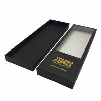 Boîte de luxe noire pour cravates avec fenêtre transparente et logo personnalisé en feuille d'or, emballage cadeau d'affaires pour cravates