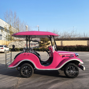 Voiture électrique de tourisme vintage rose 2 places avec toit pour les visites de villas et de parcs - Product Image 4
