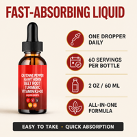 Extrait de Poivre de Cayenne en Gouttes Capsaïcine Curcuma Curcumine Racine de Betterave Aubépine Vitamine K2 D3 Supplément Haute Puissance