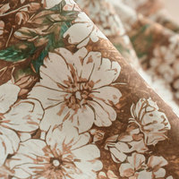 Tissu de rideau imprimé 100% polyester, motif floral, crème, style campagnard