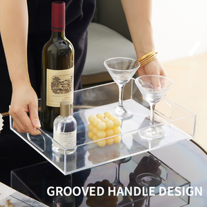 Wholesale <strong>Large</strong> Rectangle Clear Acrylic Serving <strong>Tray</strong> with Handles Breakfast Decorative Organizer for Coffee Table - Product Image 1