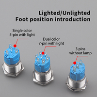 Interrupteur à bouton-poussoir autobloquant en acier inoxydable étanche IP65 L1NO1NC 3A 16mm 5V 12V 24V 220V avec anneau lumineux LED couleur
