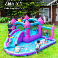 Château gonflable AirMyFun avec toboggan aquatique, château rebondissant pour enfants, toboggan extérieur, souffleur 750W, 4 personnes