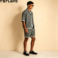 Custom Checkerboard Shirt Set Cuban Collar Short Sleeve Top Matching Shorts Resort Wear Two Piece Co-Ord Set Wholesale