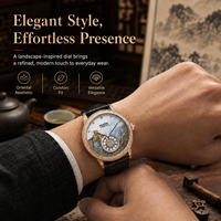 Montre mécanique automatique pour homme MARK FAIRWHALE, style montagnes et rivières, cadran vert lumineux, étanche, esthétique orientale FW-6063