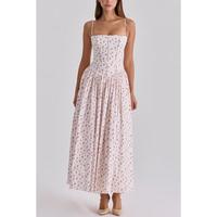 Nouvelle Robe Corset Plissée Mi-Longue à Bretelles Fines et Col Carré Taille Haute à Motifs Floraux pour Femme, Idéale pour les Fêtes à la Plage
