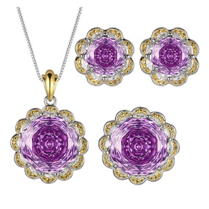 Wholesale Eco-friendly Copper Women Jewelry Set Gold Plated 16-10mm Purple Zircon Vintage Delicate Pendant <b>Earrings</b> Set - Product Image 1