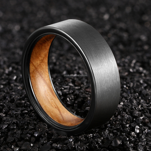 POYA Gunmetal placcato tungsteno anelli intarsio botte di whisky rovere uomo 5.5mm 7mm legno Vintage fede nuziale - Product Image 6