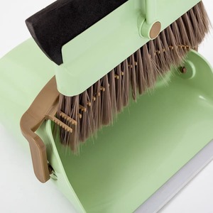 Dustpan And Broom Set Large Nylon Bristle Steel Handle For Home Floor Cleaning Beige Green - Product Image 3