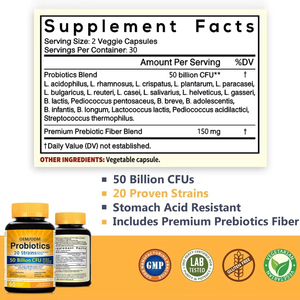 Cápsulas Probióticas Orgánicas con 50 Mil Millones de UFC de Fibra Dietética, Suplemento Herbal Antioxidante Probiótico para Adultos - Product Image 2