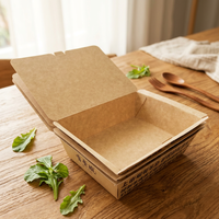 Conteneur alimentaire jetable, imperméable et résistant à la graisse, emballage en papier kraft enduit de PE, boîte à salade à emporter, boîte à lunch