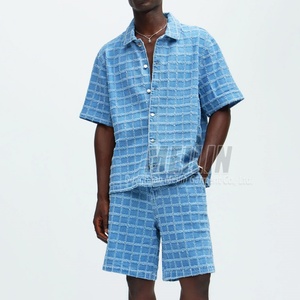 Ensemble de jeans pour hommes personnalisé par le fabricant, deux pièces, vêtements décontractés tendance, chemises en jean à manches courtes et shorts en denim pour hommes - Product Image 1