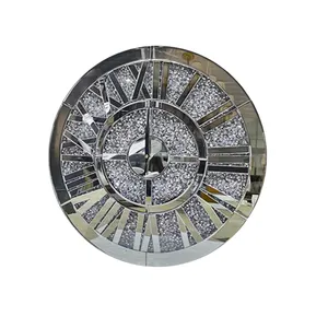 Customized latest living room wall decoration large size luxury clock indoor minimalist crystal diamond modern round wall clock