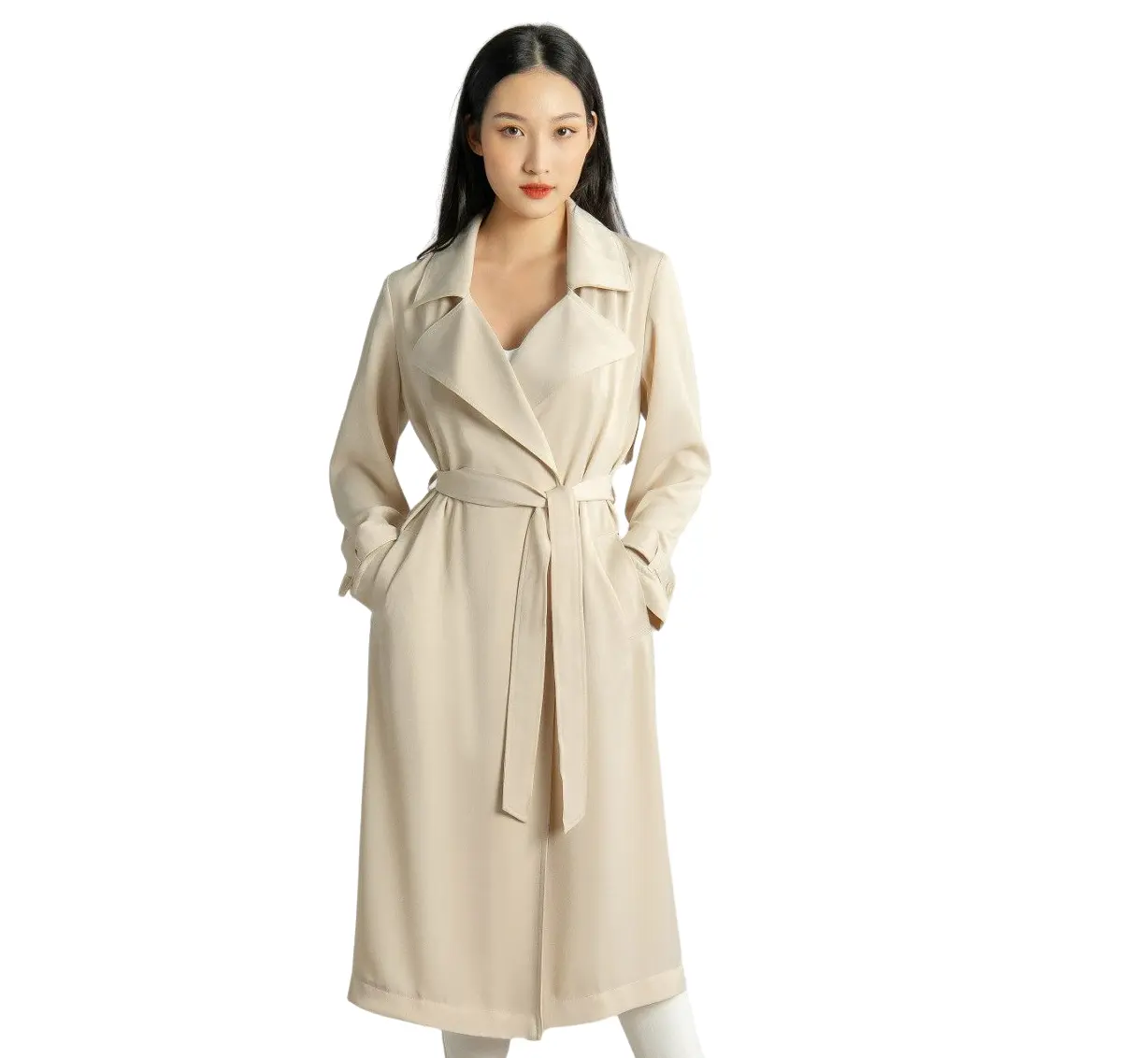 WINTER COLLECTION FOR YOUNG WOMEN - NAM&CO SATIN CHIC LONG MAXI TRENCH COAT AT FACTORY PRICE