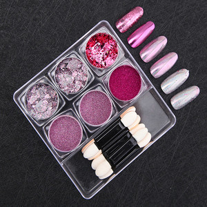 Wholesale New Design 6Pcs Colorful Mix Glitter <b>Powder</b> with 8 Brushes Mirror Ultra-Fine <b>Titanium</b> Gold <b>Powder</b> Laser Nail <b>Powder</b> - Product Image 1